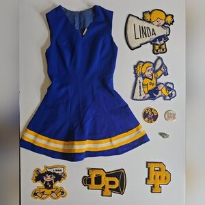 Vintage 1980s Cranbarry Cheerleader Uniform Size 10 w/ Lot of 8 Lg Patches & Pin